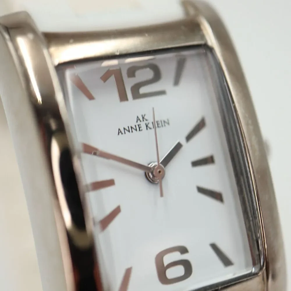Anne Klein Womens Tank Watch 24mm Silver Tone Silicone 10/6463 New Battery